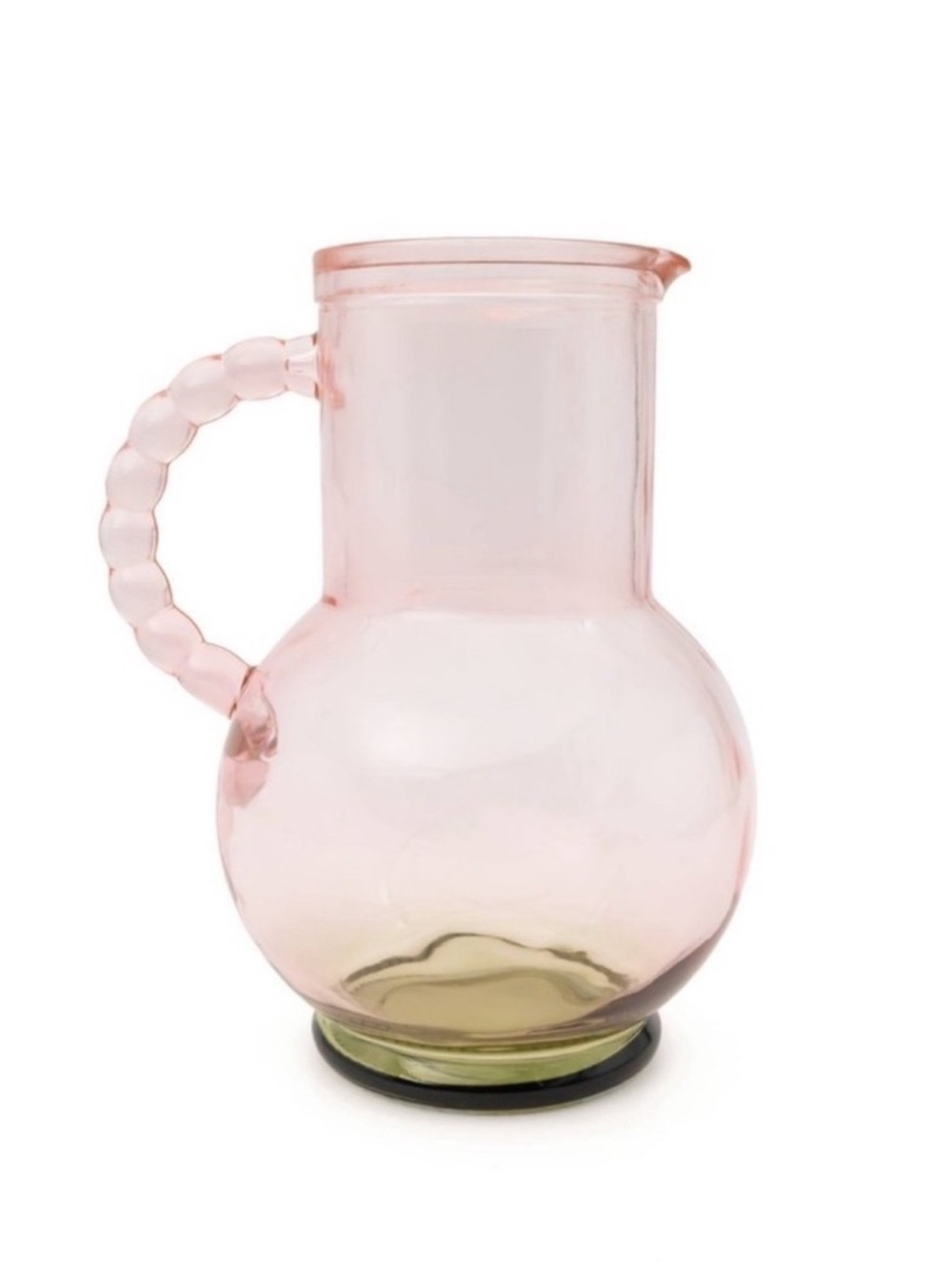 New! Target Bullseye Playground Pink & Green Tinted Glass Pitcher, Beaded Handle
